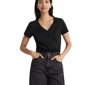 Madewell Womens XXS Black V Neck Short Sleeve Relaxed‎ Fit T-Shirt Tee
